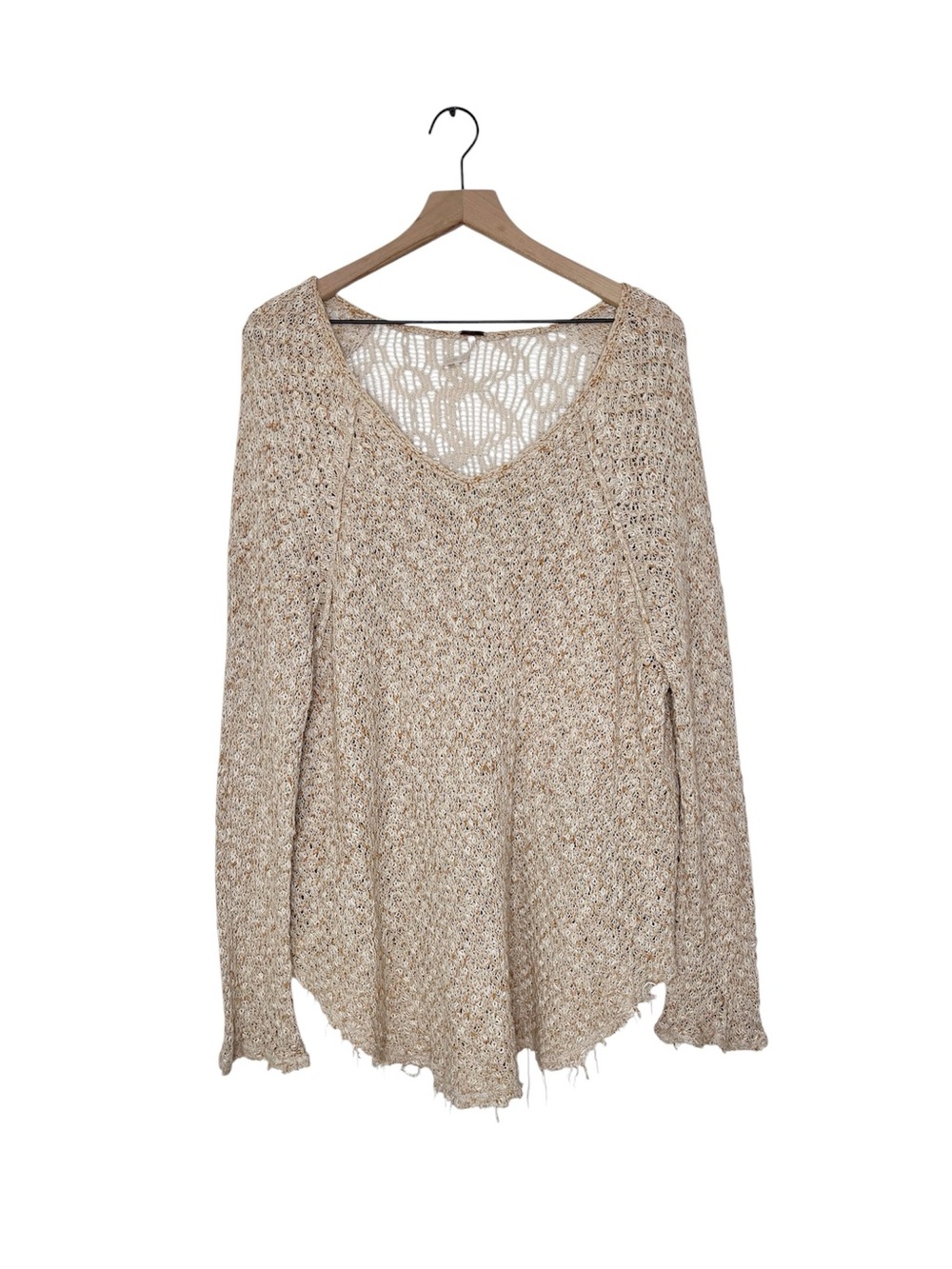 FREE PEOPLE Poppyseed Knit Lace Pullover Sweater Size Large Oatmeal/Beige Color